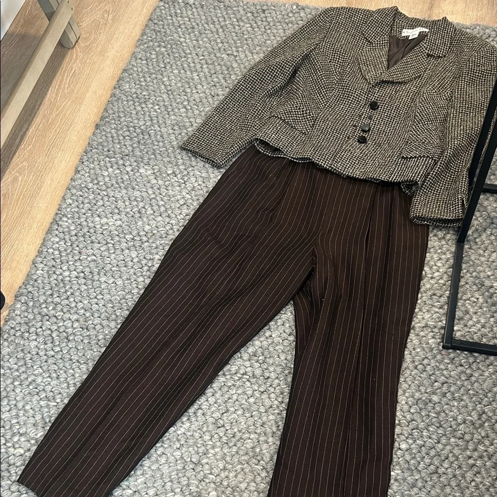Christian Dior Vintage Chocolate Brown Wool Blend Suit Set Size 12